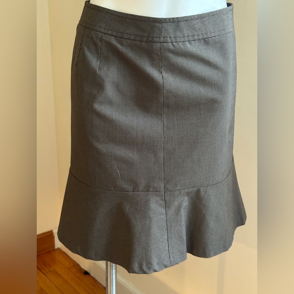 Loft Mini Black Brown Micro Dot Flared Hem Stretch Skirt SZ 2